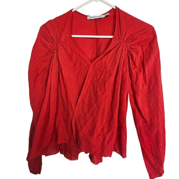 See By Chloe Womens Red Blouse Lightweight Size 4 Holiday Valentines Raw Hem - Picture 1 of 7